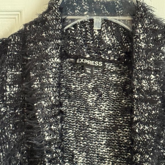 Express Fuzzy Eyelash Black White Cardigan Sweater Size M/L Like New Condition - Picture 2 of 6